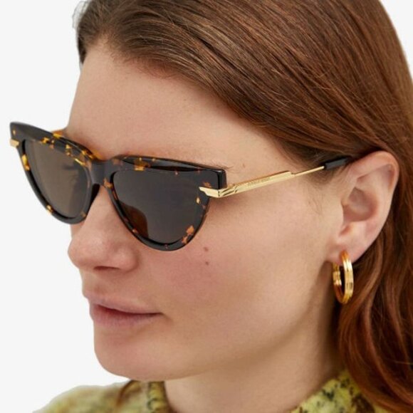 Bottega Veneta BV1265S 002 Sunglasses Havana/Gold Cat Eye Frame, Brown Lenses - Picture 1 of 11